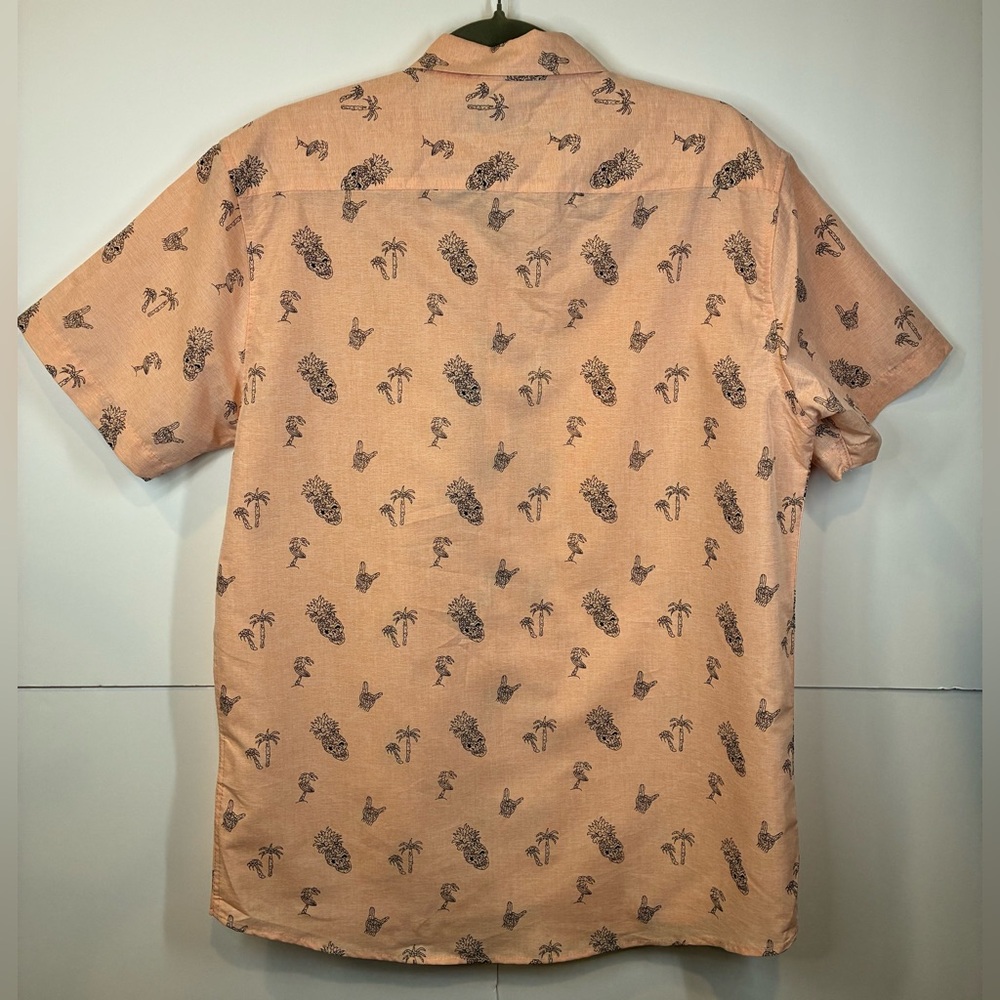 Molokai Surf Co Button Up Shirt Mens Size L Peach Tropical Paradise Palm Print - Picture 5 of 7